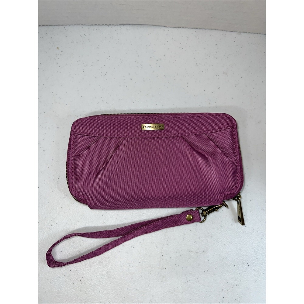 TRAVELON RFID Blocking Wallet Card Pockets Zip Around Pink Purple Wristlet
